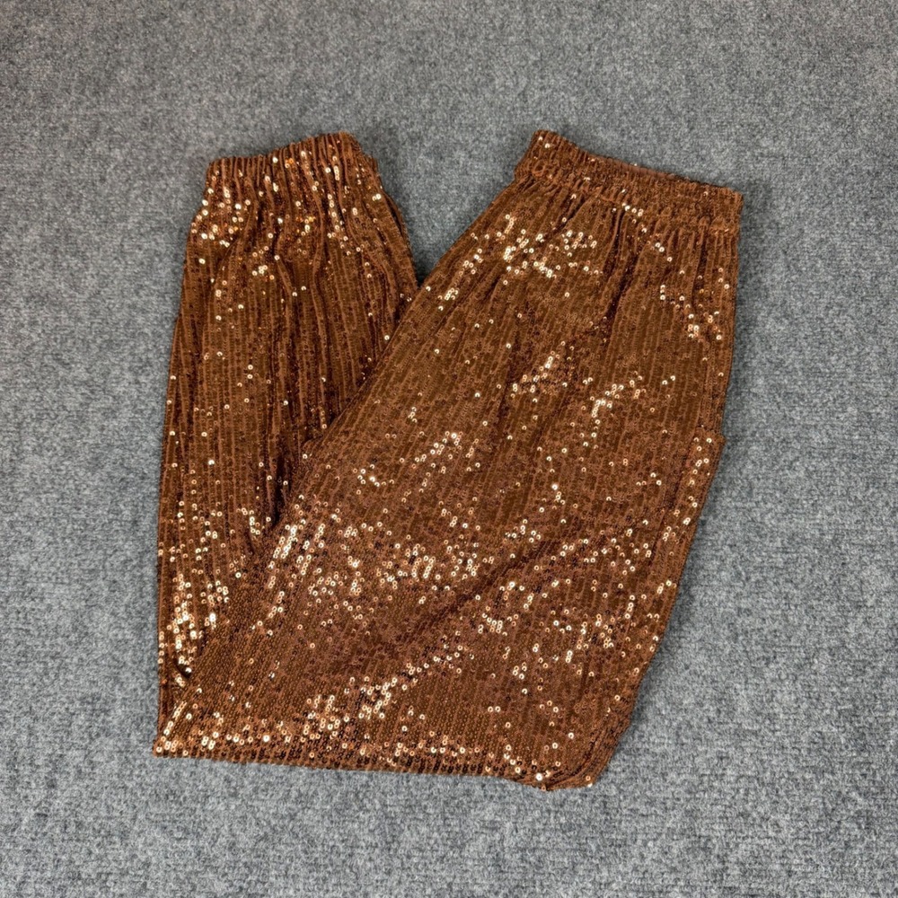 Free People Morelia Bronze Sequin Jogger Pants Metallic Boho Chic Size XS